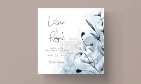 Téléchargez les illustrations : Élégant eucalyptus bleu et laisse modèle de carte d'invitation de mariage - en licence libre de droit