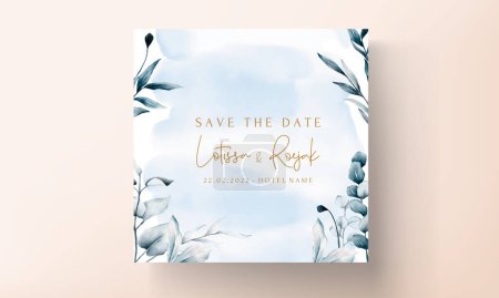Ilustración de Elegante eucalipto azul y deja plantilla de tarjeta de invitación de boda - Imagen libre de derechos