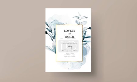 Téléchargez les illustrations : Élégant eucalyptus bleu et laisse modèle de carte d'invitation de mariage - en licence libre de droit