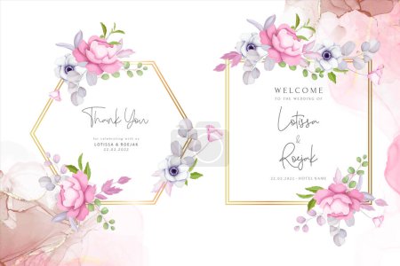 Téléchargez les illustrations : Beau cadre floral aquarelle avec rose, anémone et fleur de lys - en licence libre de droit