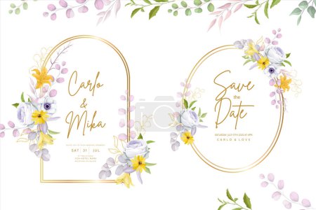Illustration for Beautiful watercolor floral frame with rose,  anemone  and lily flower - Royalty Free Image