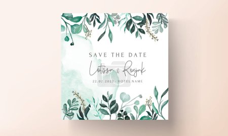 Illustration for Hand painted watercolor greenery leaves invitation card - Royalty Free Image