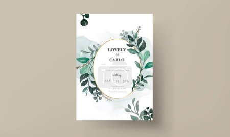 Téléchargez les illustrations : Carte d'invitation avec feuilles et fleurs aquarelle - en licence libre de droit