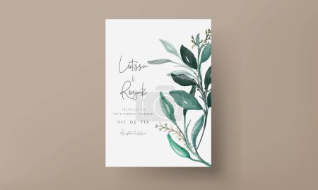 Ilustración de Tarjeta de invitación con hojas y flores acuarela - Imagen libre de derechos