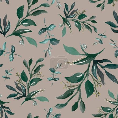 Illustration for Hand drawn watercolor leaves floral seamless pattern - Royalty Free Image