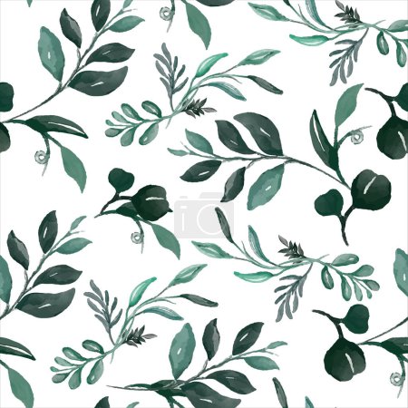 Ilustración de Acuarela dibujada a mano hojas patrón sin costura floral - Imagen libre de derechos