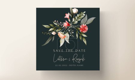 Téléchargez les illustrations : Modèle de carte d'invitation de mariage aquarelle florale bohème - en licence libre de droit
