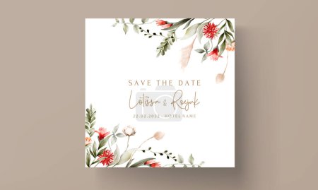 Illustration for Bohemian floral watercolor wedding invitation card template - Royalty Free Image