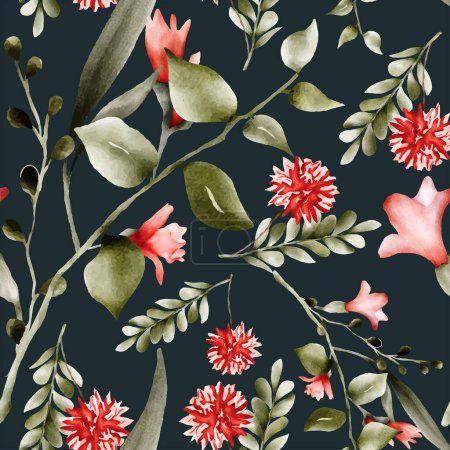 Téléchargez les illustrations : Motif floral vintage sans couture avec fleur et feuilles bohème - en licence libre de droit