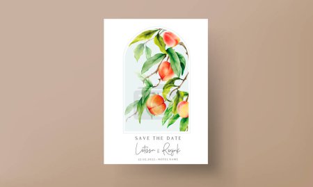 Illustration for Beautiful wedding invitation card with hand drawn peaches watercolor - Royalty Free Image