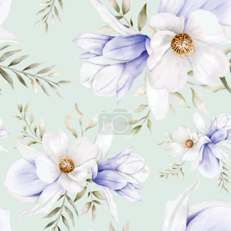 Illustration for Beautiful floral seamless pattern with elegant vintage flower and leaves - Royalty Free Image