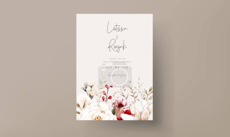 Illustration for Elegant boho wedding invitation card with dried floral and maroon flower - Royalty Free Image