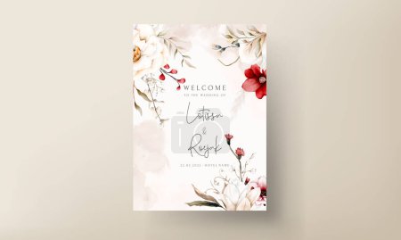 Ilustración de Elegante tarjeta de invitación de boda boho con flores secas florales y granate - Imagen libre de derechos