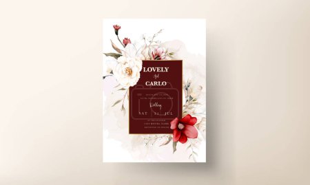 Illustration for Elegant boho wedding invitation card with dried floral and maroon flower - Royalty Free Image