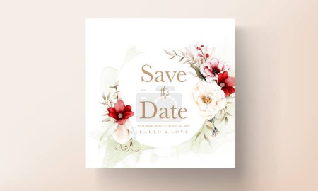 Téléchargez les illustrations : Élégante carte d'invitation de mariage boho avec fleurs séchées et fleur de marron - en licence libre de droit