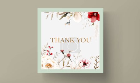 Ilustración de Hermosa tarjeta de invitación de boda acuarela con elegante flor bohemia y follaje - Imagen libre de derechos