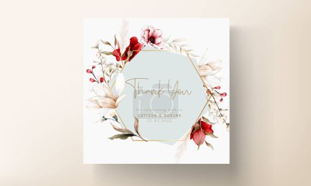 Illustration for Beautiful watercolor wedding invitation card with elegant bohemian flower and foliage - Royalty Free Image