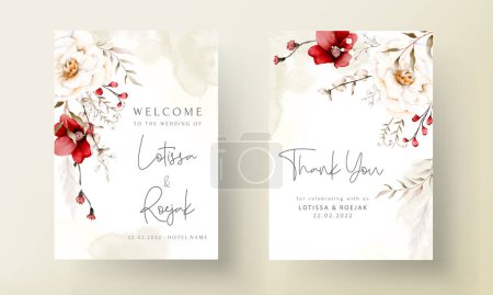 Illustration for Beautiful watercolor wedding invitation card with elegant bohemian flower and foliage - Royalty Free Image