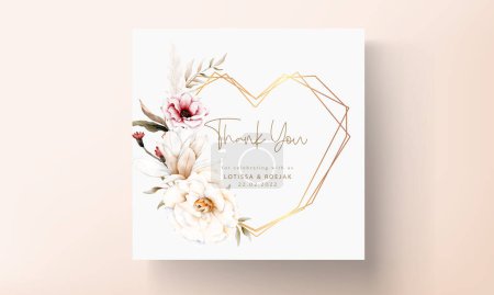 Ilustración de Hermosa tarjeta de invitación de boda acuarela con elegante flor bohemia y follaje - Imagen libre de derechos