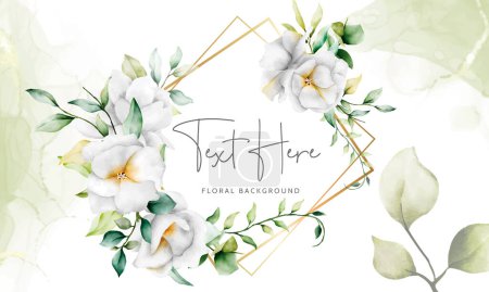 Ilustración de Hermoso fondo floral acuarela con hojas verdes y flor blanca - Imagen libre de derechos