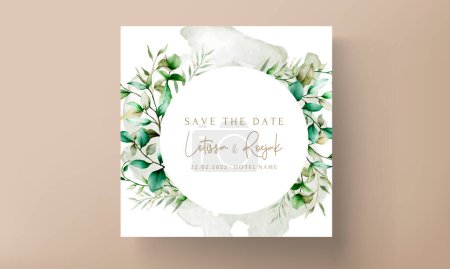 Illustration for Elegant greenery watercolor leaves wedding invitation card template - Royalty Free Image