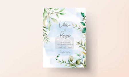 Illustration for Elegant greenery watercolor leaves wedding invitation card template - Royalty Free Image