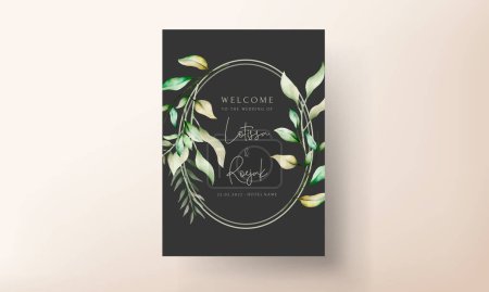 Ilustración de Elegante acuarela hojas invitación tarjeta set - Imagen libre de derechos