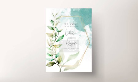 Illustration for Elegant watercolor leaves invitation card set - Royalty Free Image