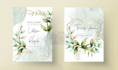 Illustration for Elegant watercolor leaves invitation card set - Royalty Free Image