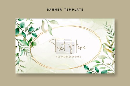 Illustration for Elegant floral frame background with leaves watercolor ornament - Royalty Free Image