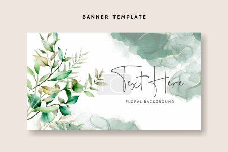Illustration for Elegant floral frame background with leaves watercolor ornament - Royalty Free Image