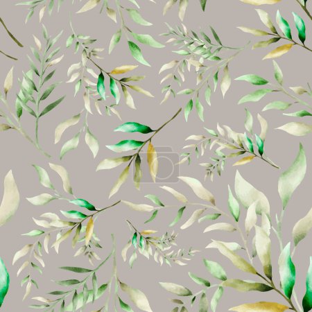 Téléchargez les illustrations : Élégant motif floral sans couture avec des feuilles d'aquarelle ornement - en licence libre de droit