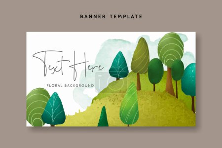 Illustration for Beautiful hand drawn greenery scenery and tree background - Royalty Free Image