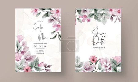 Illustration for Elegant wedding invitation card with vintage floral watercolor - Royalty Free Image