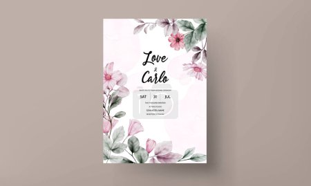 Téléchargez les illustrations : Élégante carte d'invitation de mariage avec aquarelle florale vintage - en licence libre de droit