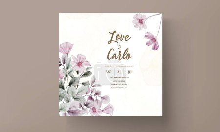 Ilustración de Elegante tarjeta de invitación de boda con acuarela floral vintage - Imagen libre de derechos