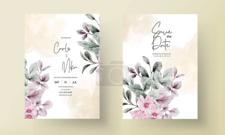 Ilustración de Hermosa tarjeta de invitación de boda con acuarela floral - Imagen libre de derechos