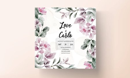 Illustration for Beautiful wedding invitation card with floral watercolor - Royalty Free Image