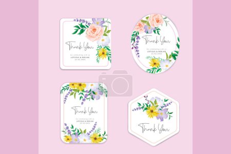 Illustration for Beautiful hand drawn flower and leaves label collection - Royalty Free Image