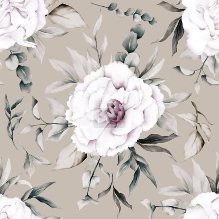 Ilustración de Rosas vintage flor y hojas acuarela patrón sin costuras - Imagen libre de derechos