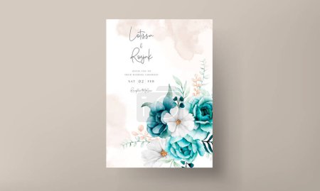 Illustration for Beautiful wedding invittaion card with tosca floral watercolor - Royalty Free Image