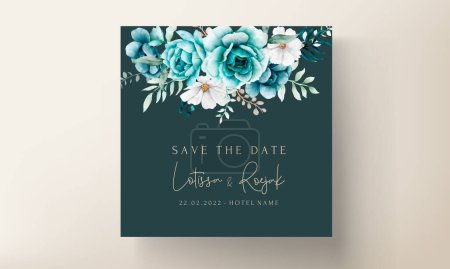 Illustration for Beautiful wedding invittaion card with tosca floral watercolor - Royalty Free Image