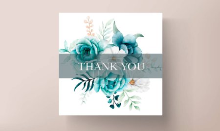 Illustration for Beautiful watercolor tosca flower and leaves invitation card - Royalty Free Image