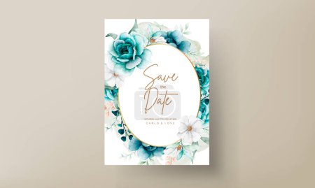 Illustration for Beautiful watercolor tosca flower and leaves invitation card - Royalty Free Image