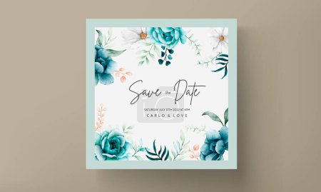 Illustration for Elegant watercolor flower and leaves wedding invitation card - Royalty Free Image