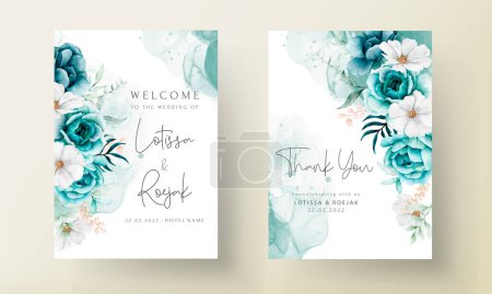 Téléchargez les illustrations : Élégante fleur aquarelle et laisse carte d'invitation de mariage - en licence libre de droit