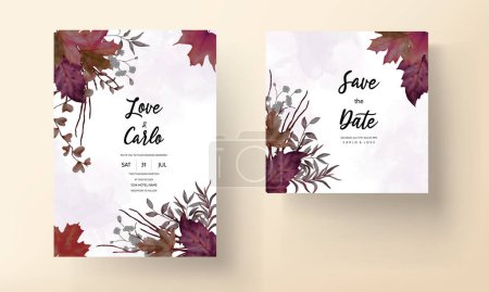 Illustration for Beautiful watercolor autumn leaves invitation card - Royalty Free Image