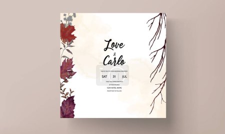Illustration for Beautiful watercolor autumn leaves invitation card - Royalty Free Image