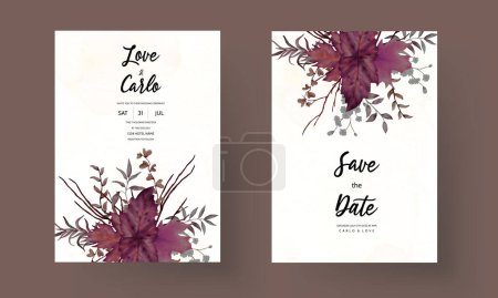 Photo for Hand drawn watercolor dried leaves wedding invitation card - Royalty Free Image