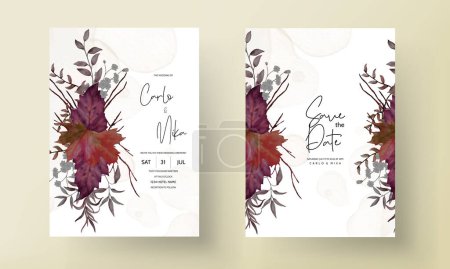 Téléchargez les illustrations : Dessiné à la main aquarelle feuilles séchées carte d'invitation de mariage - en licence libre de droit